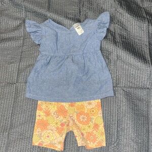 Carters shorts set- denim top and tropical shorts sz 9months